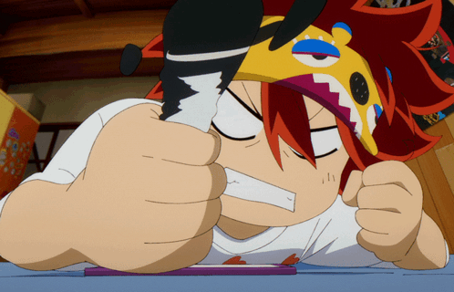 Cartoon Character With Red Hair And Yellow Hat Laying Down GIF