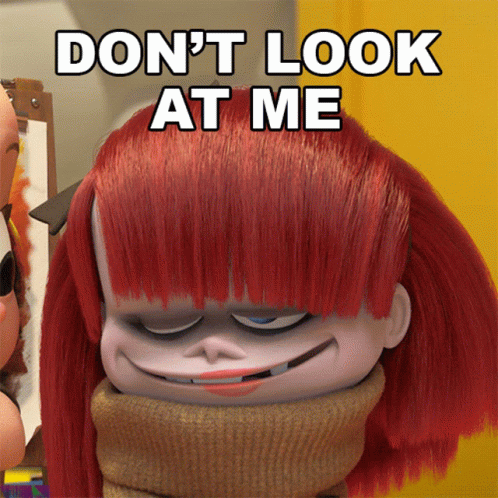 Cartoon Character with Red Hair Saying Don t Look at Me