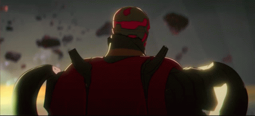 Cartoon Character With Red Helmet and Red Eyes