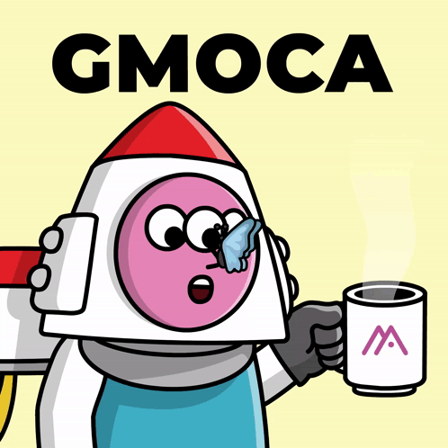 Cartoon Character With Rocket Head Holding Coffee GIF