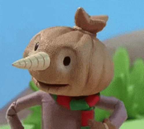 Cartoon Character With Sack on Head and Scarf