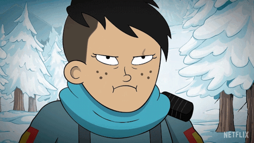 Cartoon Character With Scarf and Netflix Logo