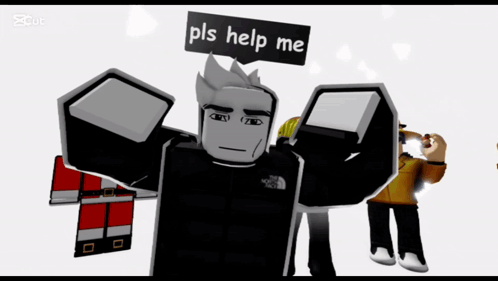 Cartoon Character With Sign Saying Pls Help Me