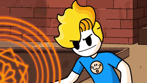Cartoon Character With Smiley Face on Blue Shirt
