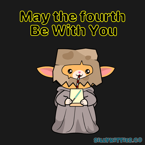 Cartoon Character with Straw Saying May the Fourth
