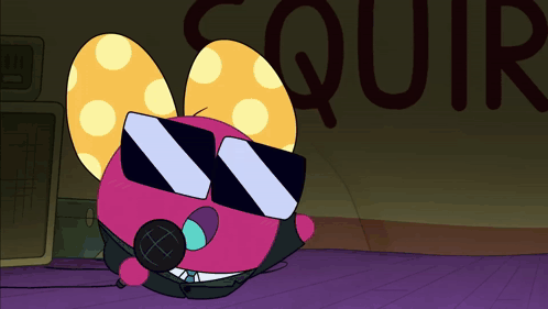 Cartoon Character With Sunglasses and Microphone Word Quir
