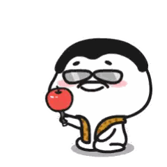 Cartoon Character With Sunglasses and Mustache Holding Red Apple