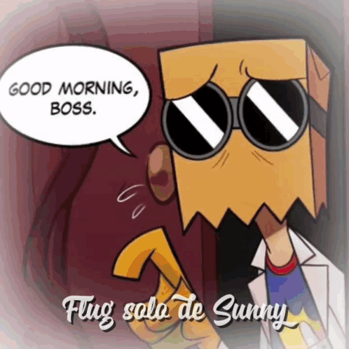 Cartoon Character With Sunglasses And Paper Bag Saying Good Morning Boss Flug Sala De Sunny GIF