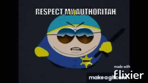 Cartoon Character With Sunglasses and Sheriff Badge Says Respect My Authority
