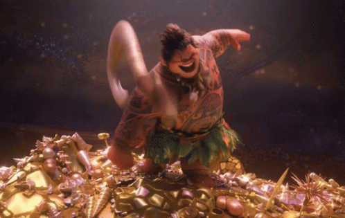Cartoon Character With Tattoo On Treasure Pile GIF