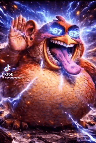 Cartoon Character With Tongue Out and Number 67