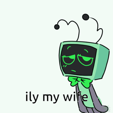 Cartoon Character With TV Head and Bow Tie Says Illy My Wife