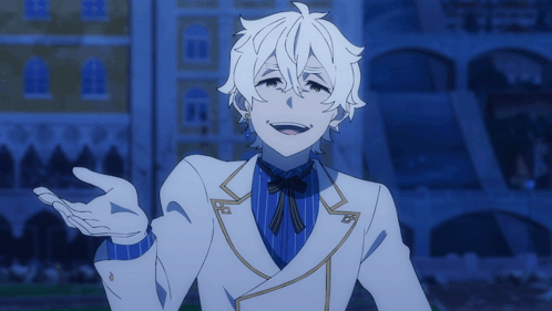 Cartoon Character With White Hair And Blue Shirt GIF