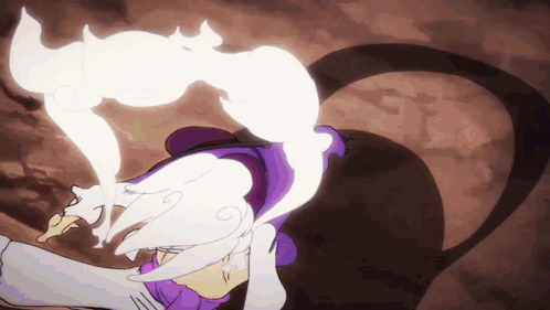 Cartoon Character with White Hair and Purple Top