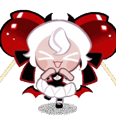 Cartoon Character with White Hair and Red Wings Holding Lollipop