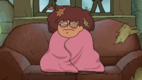 Cartoon Character Wrapped in Pink Blanket