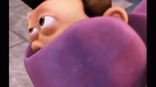 Cartoon Character Wrapped In Purple Cloth GIF