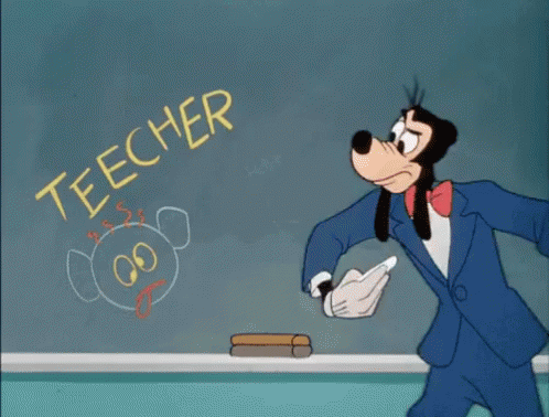 Cartoon Character Writing Teacher on Blackboard