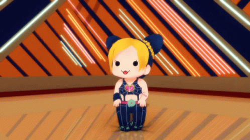 Cartoon Character Yellow Hair Blue Ears Sitting