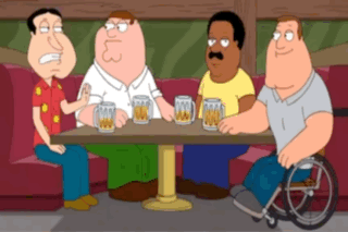 Cartoon Characters Around Table With Beer Mugs
