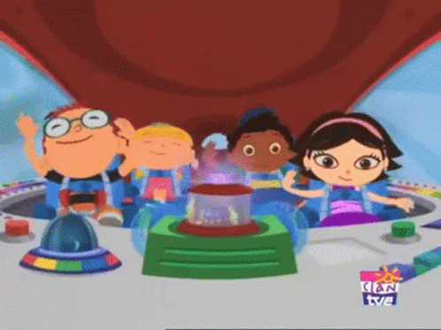 Cartoon Characters Around Table with Claw TV Logo