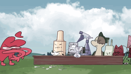 Cartoon Characters Around Table With Spray Bottle