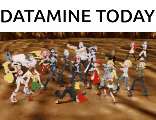 Cartoon Characters Dancing in Front of Datamine Today Sign