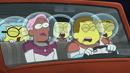 Cartoon Characters Driving Car
