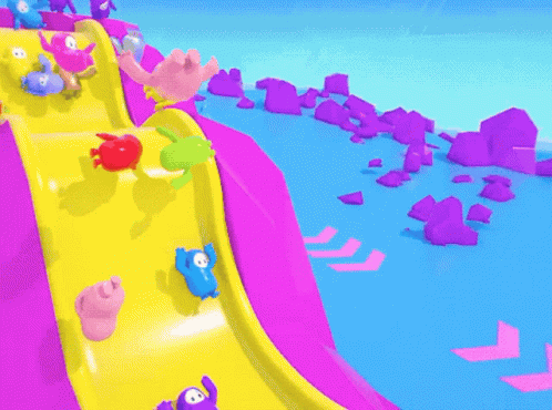 Cartoon Characters Going Down Slide GIF