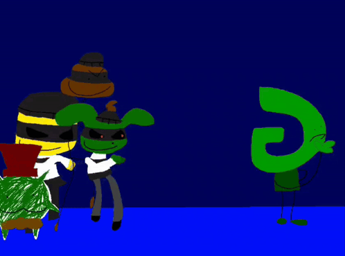 Cartoon Characters Group With Green Character