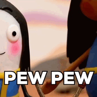 Cartoon Characters Holding Hands Saying Pew Pew