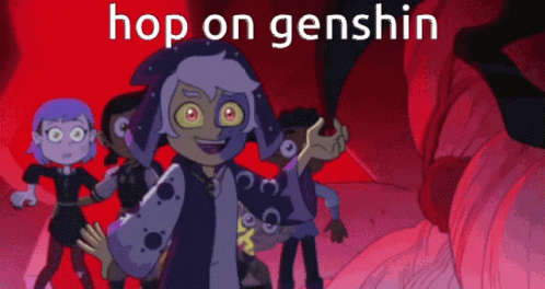 Cartoon Characters Hop On Genshin GIF