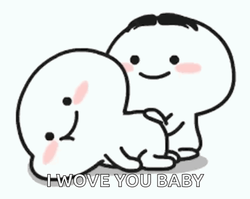 Cartoon Characters Hugging Saying I Wove You Baby GIF