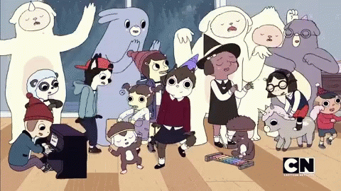 Cartoon Characters in Room With CN Logo
