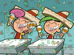 Cartoon Characters in Sombreros Holding Maracas and Beer