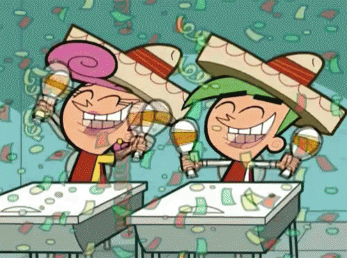 Cartoon Characters in Sombreros Holding Maracas and Drinking Beer