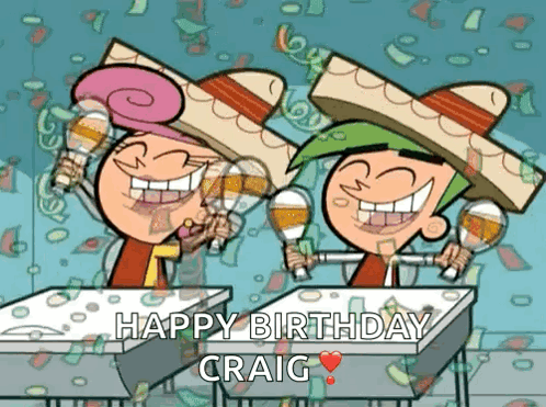 Cartoon Characters in Sombreros Holding Maracas Happy Birthday Craig