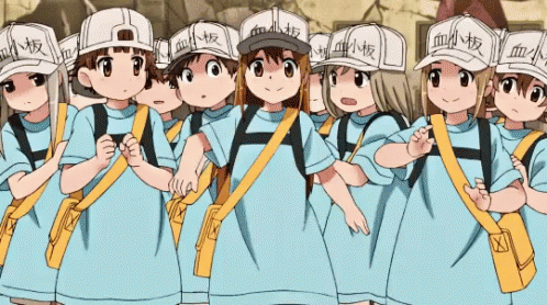 Cartoon Characters In White Hats With Chinese Writing GIF