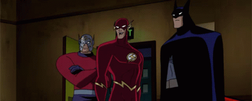 Cartoon Characters Including Flash And Batman GIF