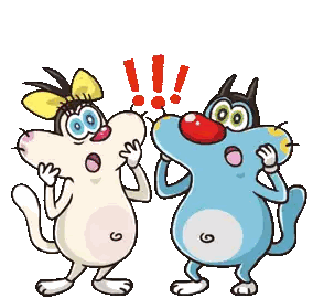 Cartoon Characters Next to Red Exclamation