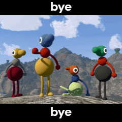 Cartoon Characters on Rock With Word Bye