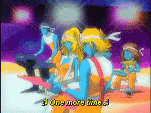 Cartoon Characters Playing Guitars Singing One More Time