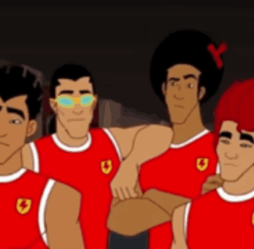 Cartoon Characters Posing, One With Y on Hair