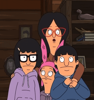Cartoon Characters Posing With One Wearing Glasses