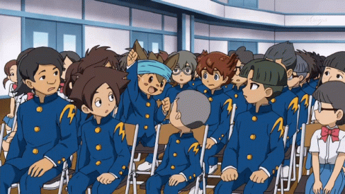 Cartoon Characters Raising Fist in Classroom