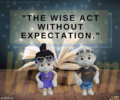 Cartoon Characters Reading The Wise Act Without Expectation