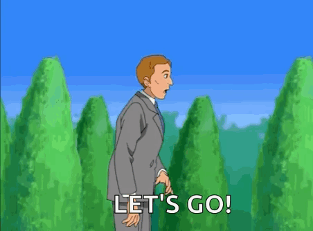 Cartoon Characters Running In Park Saying Lets Go GIF