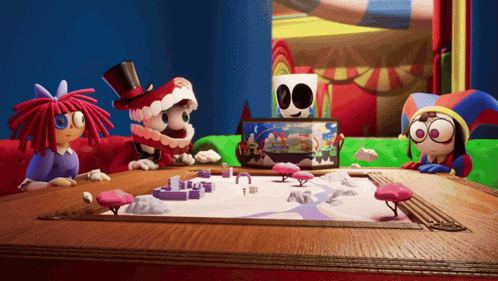 Cartoon Characters Sitting Around Table