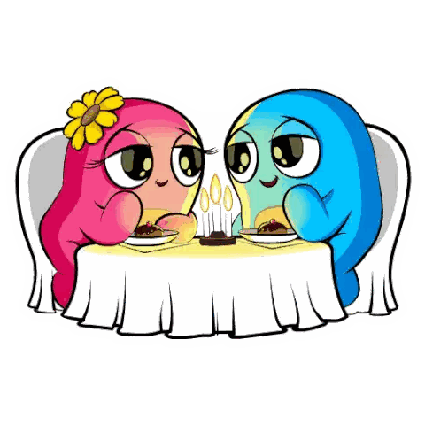 Cartoon Characters Sitting at Table With Candles