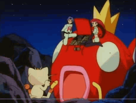 Cartoon Characters Sitting on Red Fish